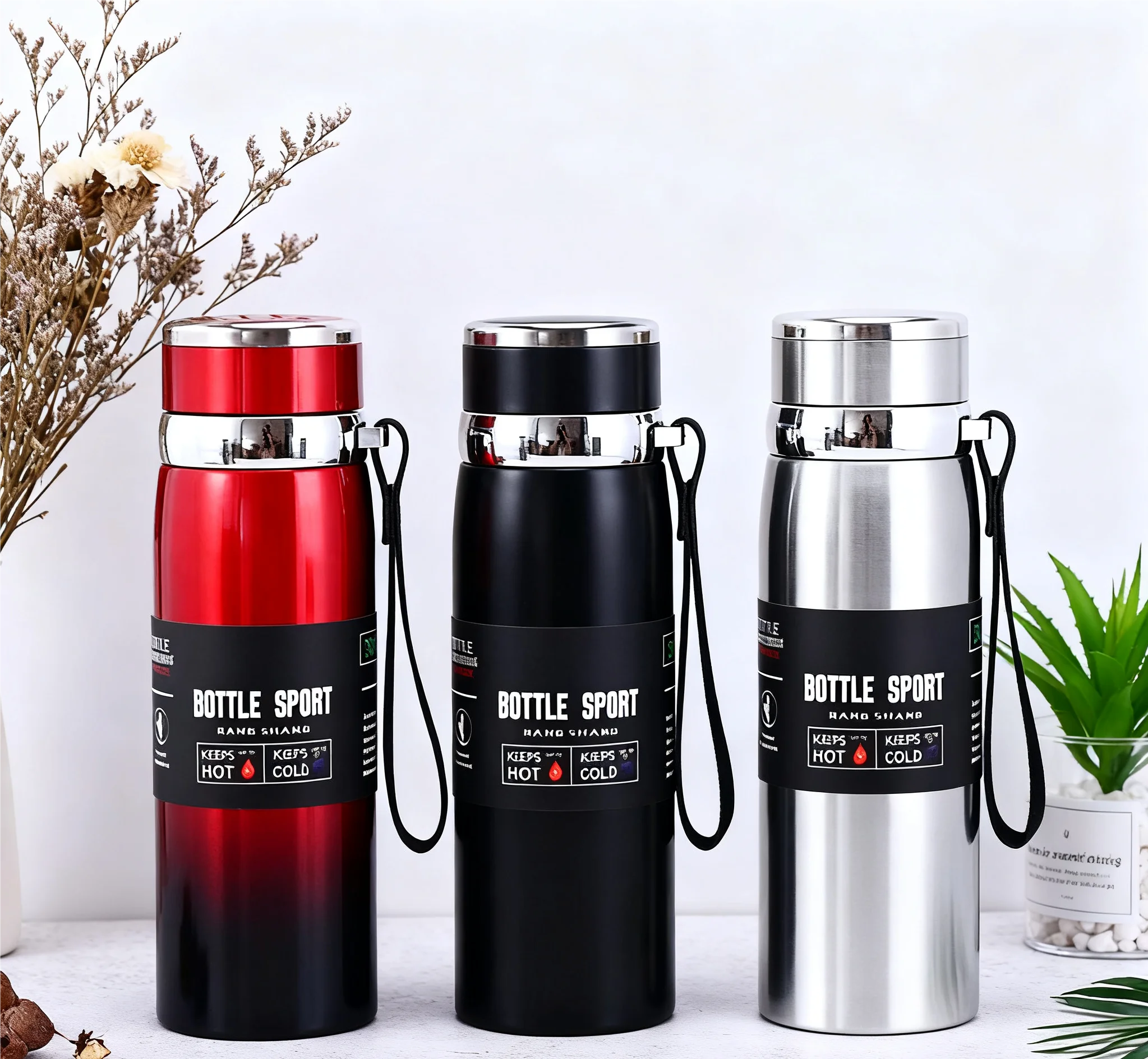 1-liter thermos bottle for water, tea, and coffee.