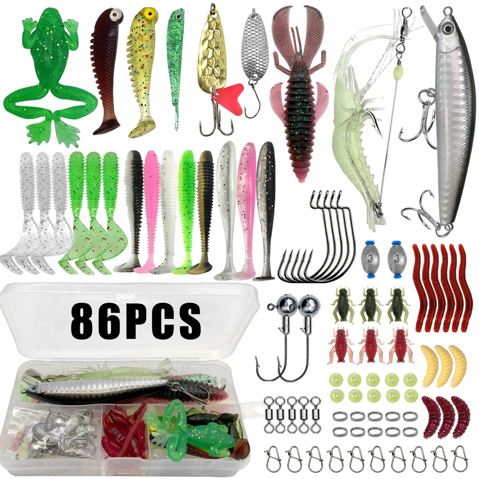 366pcs Fishing Lure Kit Set - Complete Tackle Box with Hard Baits, Soft Lures, Hooks & Accessories