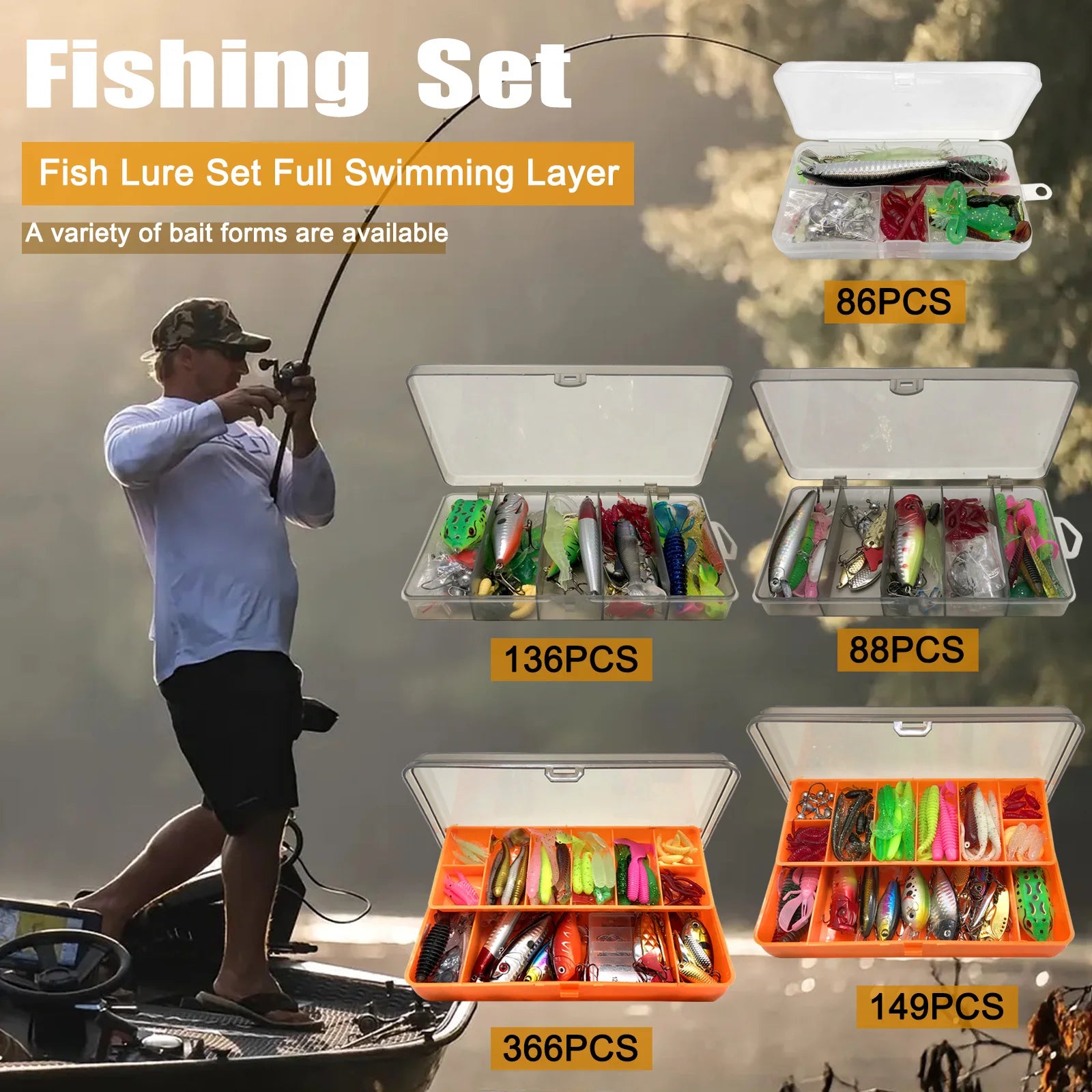 366pcs Fishing Lure Kit Set - Complete Tackle Box with Hard Baits, Soft Lures, Hooks & Accessories