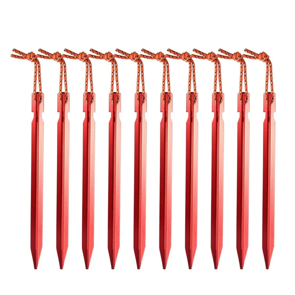 Aluminum Tent Stakes Kit - 10 Pieces, Lightweight & Durable, High Visibility