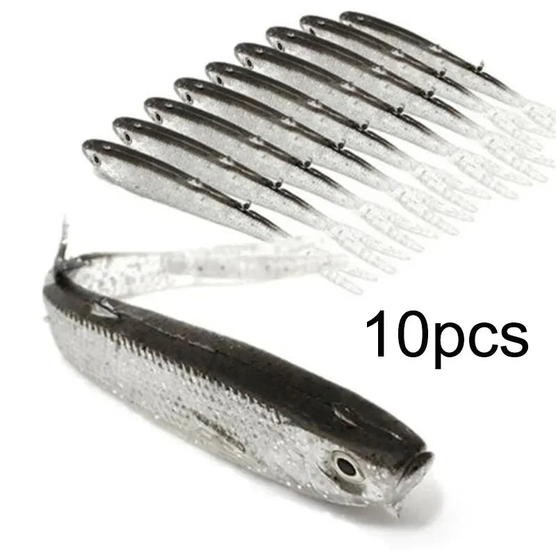 10pcs Soft Bait Fishing Lure Set - Realistic Silver Glitter Design