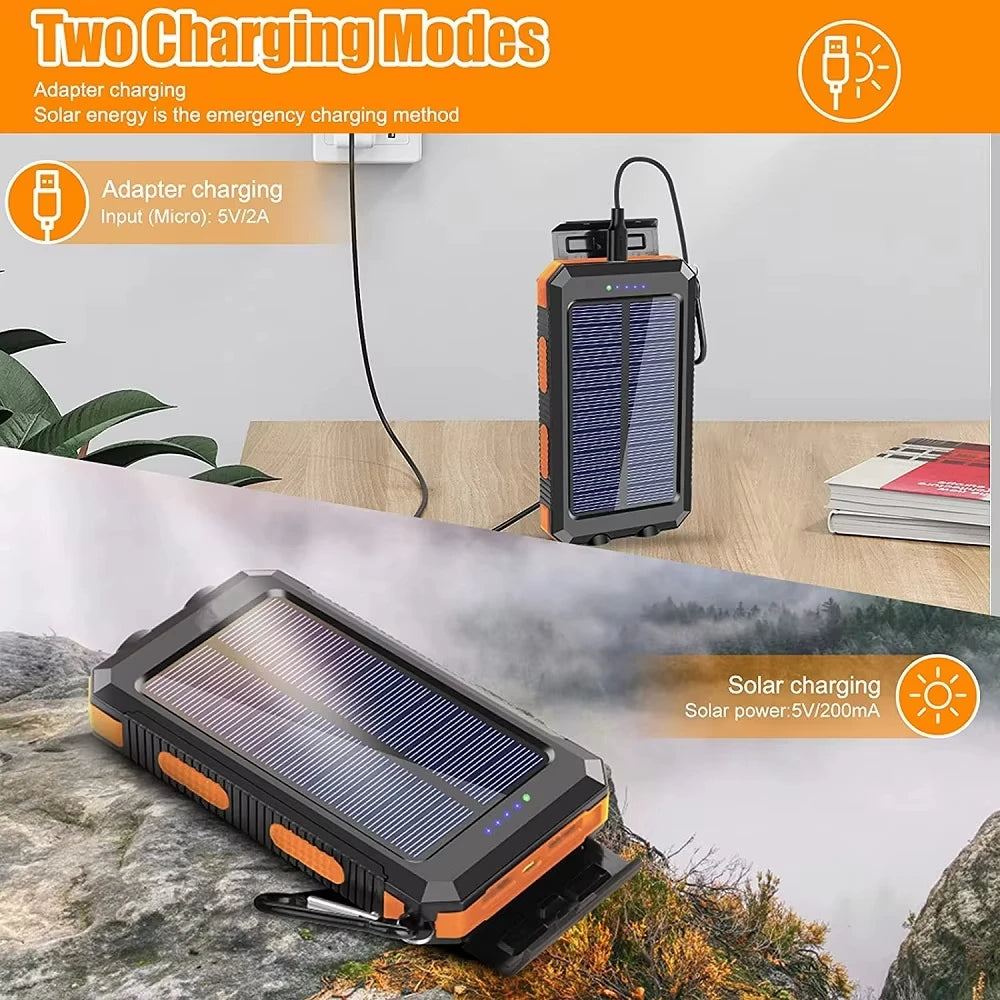 80,000mAh Solar Power Bank – Fast Charging, Dual Flashlight & Built-in Compass