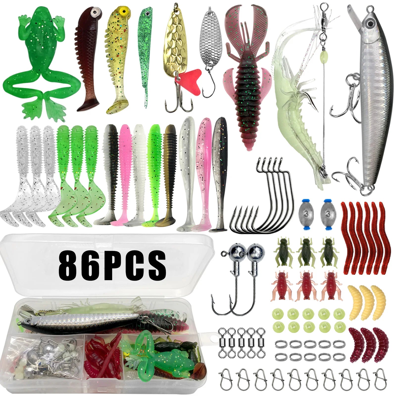 366pcs Fishing Lure Kit Set - Complete Tackle Box with Hard Baits, Soft Lures, Hooks & Accessories