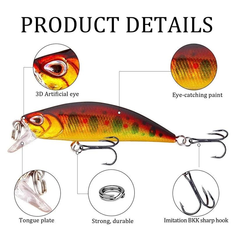ANFS 5pcs Hard Fishing Lure Set - Minnow Baits with 3D Eyes & Tackle Box - Topwater/Mid-Water