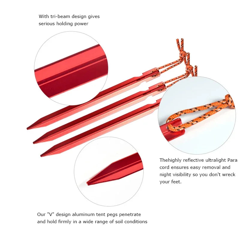 Aluminum Tent Stakes Kit - 10 Pieces, Lightweight & Durable, High Visibility