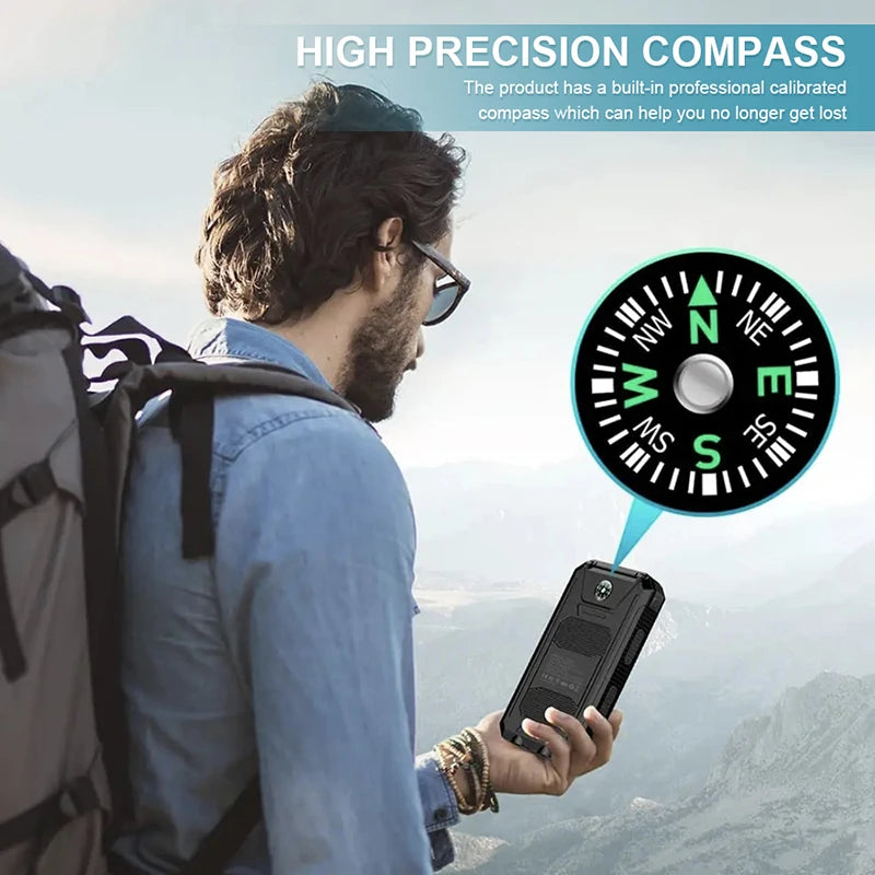 80,000mAh Solar Power Bank – Fast Charging, Dual Flashlight & Built-in Compass