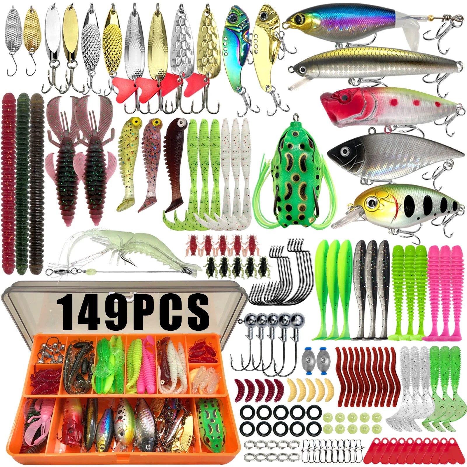 366pcs Fishing Lure Kit Set - Complete Tackle Box with Hard Baits, Soft Lures, Hooks & Accessories