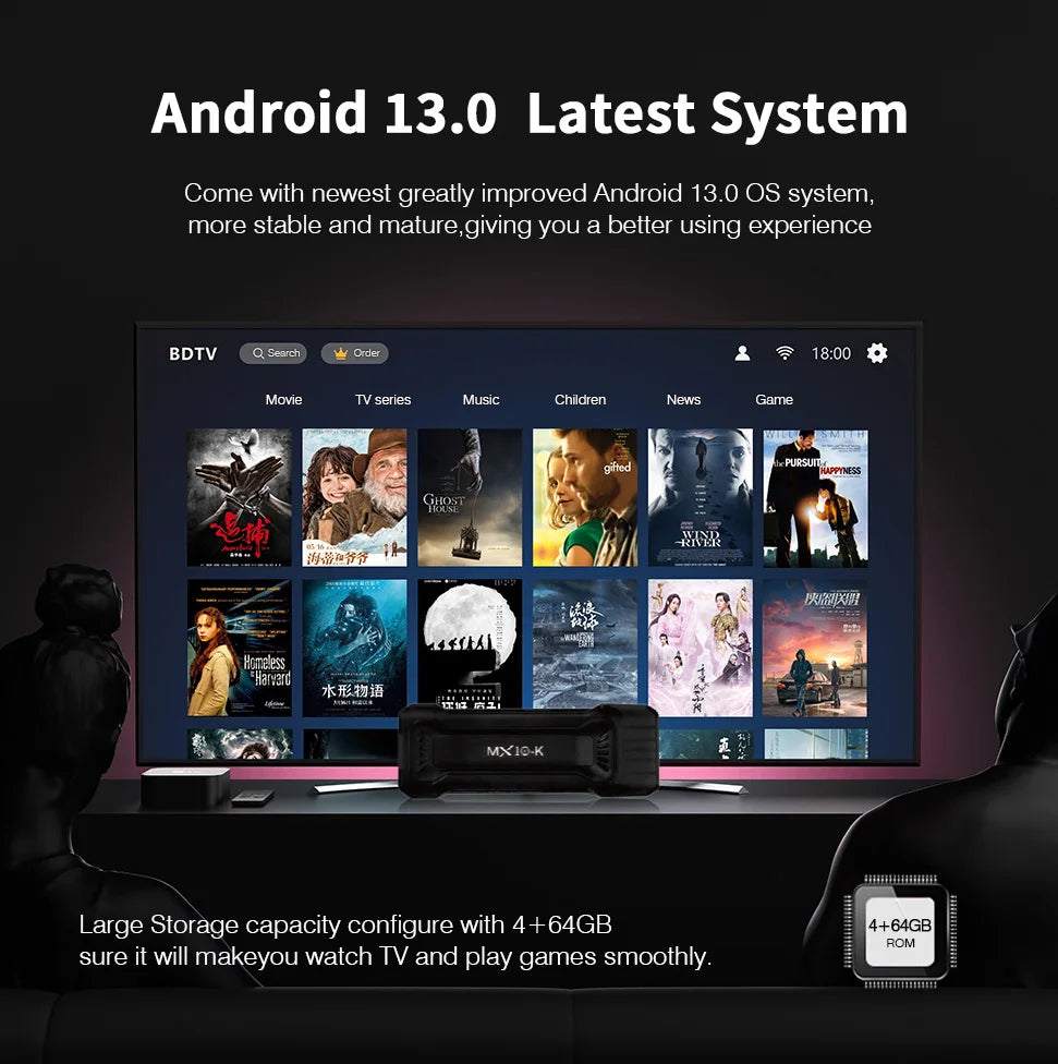 Android TV Stick 4K Ultra HD – Android 14.0, Dual Band WiFi & S905L CPU