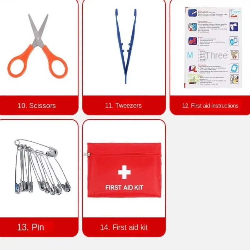 14pcs Compact First Aid Kit – Essential for Travel, Camping, and Emergencies