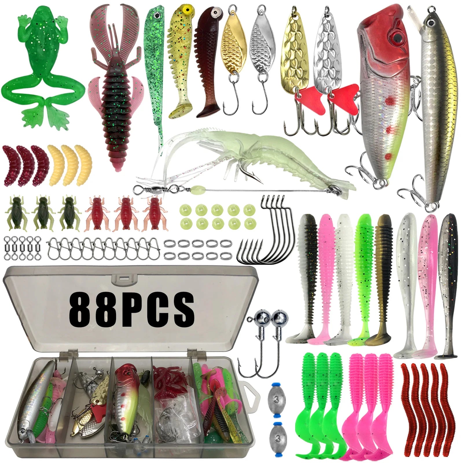 366pcs Fishing Lure Kit Set - Complete Tackle Box with Hard Baits, Soft Lures, Hooks & Accessories